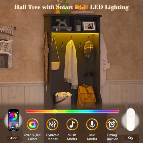 Small Hall Tree with Bench and Shoe Storage, Coat Rack with Shoe Bench