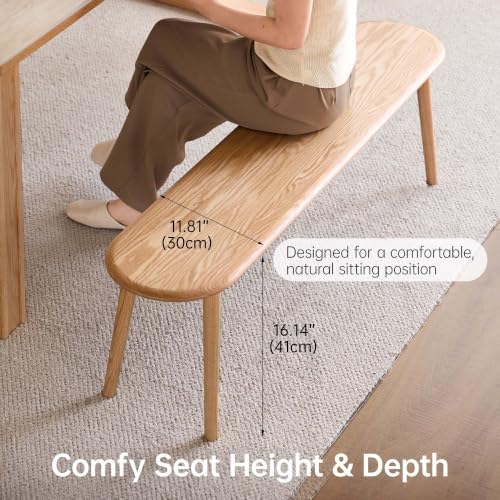 Solid Oak Dining Bench, 55.1 Inch Wood Bench for Dining Room