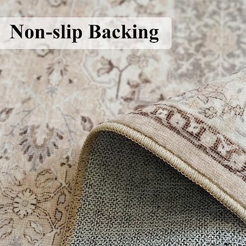 Hallway Washable Runner Rug - 3x10 Kitchen Rugs Entryway Rug Runner Vintage Soft Floor Mat Non Slip Indoor Farmhouse Carpet for Bathroom Living Room Bedroom (3 X 10, Beige)