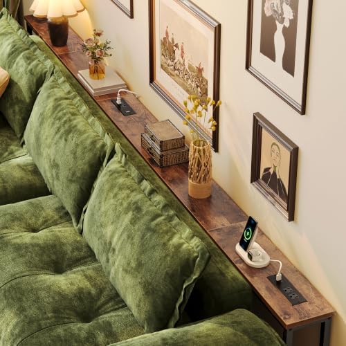 Huuger 118.1 Inch Sofa Table with Power Outlets, Skinny Behind Couch Table