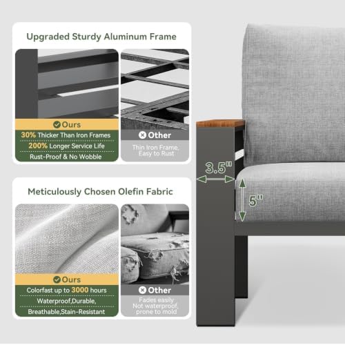 Aoxun Aluminum Patio Furniture Set with Swivel Chairs & Firepit Table