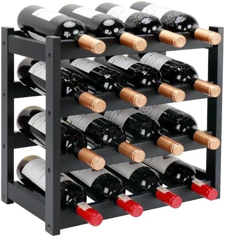 Bamboo Wine Rack, 4-Tier 16 Bottles Wine Storage Cabinet Shelf