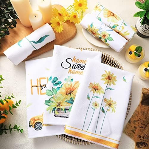Redbaker 6 Pcs Sunflower Kitchen Towels Yellow Daisy Dishcloth Decorative