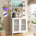 Aheaplus Bar Cabinet with Power Outlets, 67" Tall Wine Bar Cabinet, White