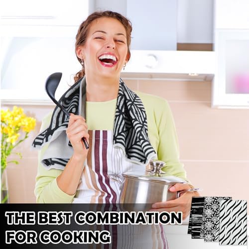 Redbaker 6 Pcs Black White Art Line Hand Towels Abstract Geometric Kitchen