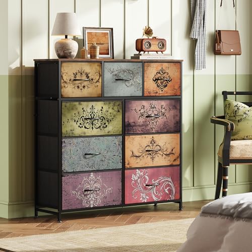 WLIVE Tall Dresser for Bedroom, 9 Drawer Chest of Drawers, Pattern