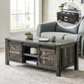 OKD 48" Farmhouse Lift Top Coffee Table, Sliding Barn Door, Dark Rustic Oak