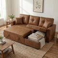 TYBOATLE Convertible Sofa Bed Couch with Reversible Storage Chaise, 71" L Shaped Pull Out Couch Bed, Comfy Linen Fabric Sleeper Sofa for Living Room, Apartment & Guest Room (Brown)