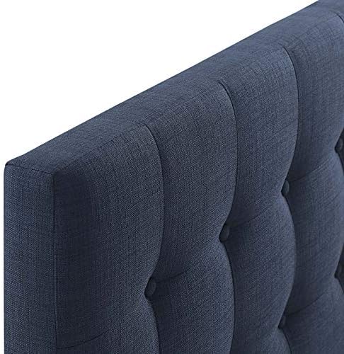 Modway Emily Tufted Button Linen Fabric Upholstered Queen Headboard in Navy