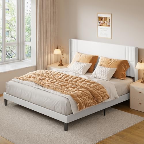 Gizoon King Bed Frame with Wingback Headboard, Upholstered Platform Bed