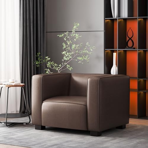Christopher Knight Home Goyette Contemporary Faux Leather Club Chair, Dark Brown and Dark Walnut