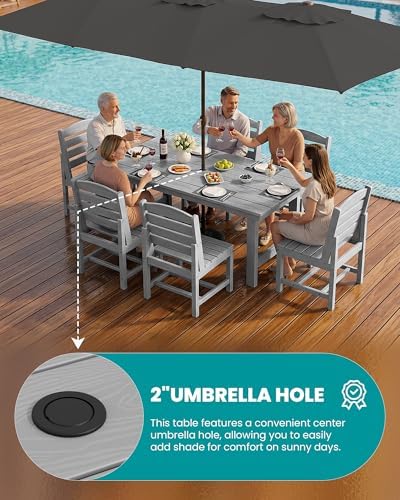 SERWALL Armless Outdoor Dining Set, Patio Dining Set for 6, Light Gray