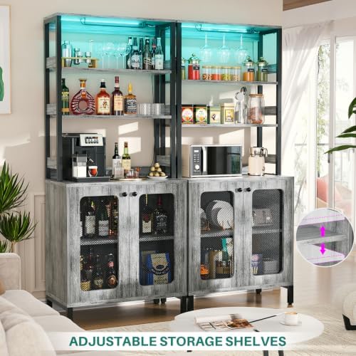 Aheaplus Bar Cabinet with Power Outlets,67" Tall Wine Bar Cabinet,White Oak