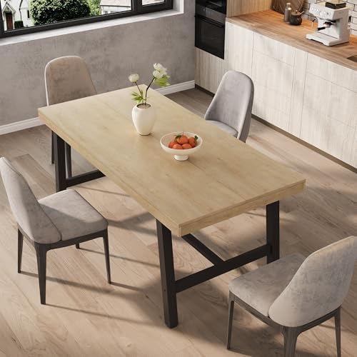 Garvee 63" Industrial Kitchen Table, 6 Seater Dining Table, Natural