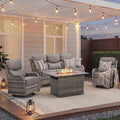 Luxury Patio Furniture Set with Fire Pit Table-4 Pieces High Back Wicker Swivel Rocker Chairs with 6" Extra Thick Cushions, Outdoor Patio Conversation Sets for Deck Garden(Grey/Grey)