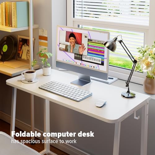 WOHOMO Folding Desk, 39.4" Foldable Computer Table for Small Spaces, White