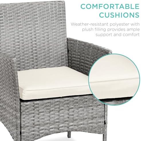 Best Choice Products 3-Piece Outdoor Wicker Conversation Bistro Set, Space Saving Patio Furniture for Garden w/Side Table - Gray/Cream