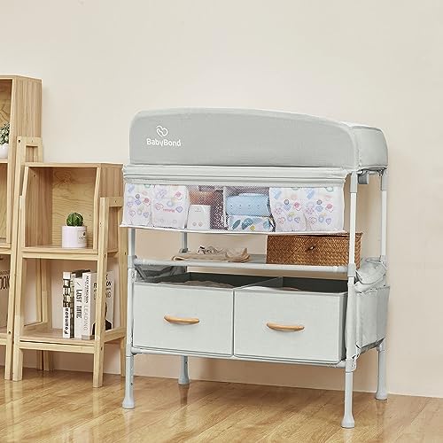 BabyBond Portable Baby Changing Table with 2 Storage Baskets (Beige)