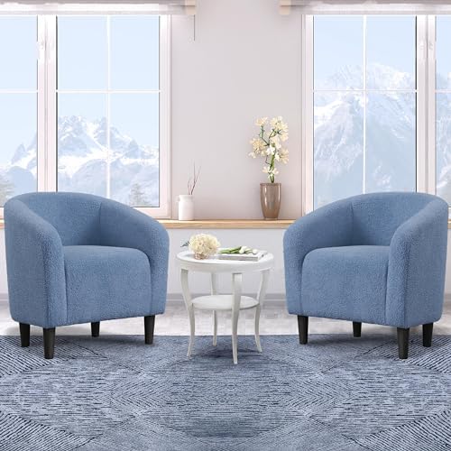 Yaheetech Compact Sherpa Accent Chairs Set of 2 for Small Spaces, Blue