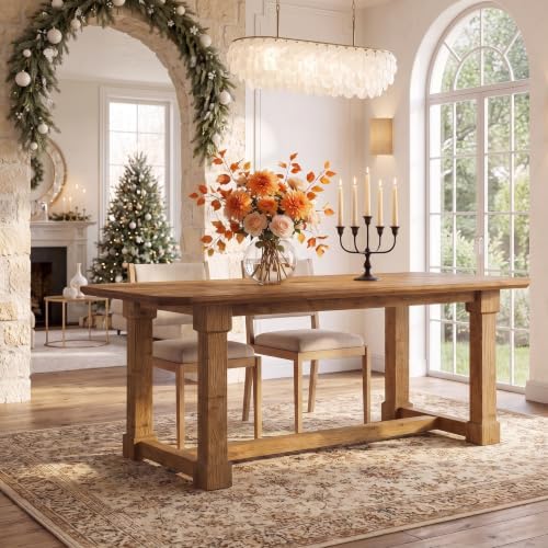 Solid Wood Dining Table, 63" Farmhouse Kitchen Table for 4-6