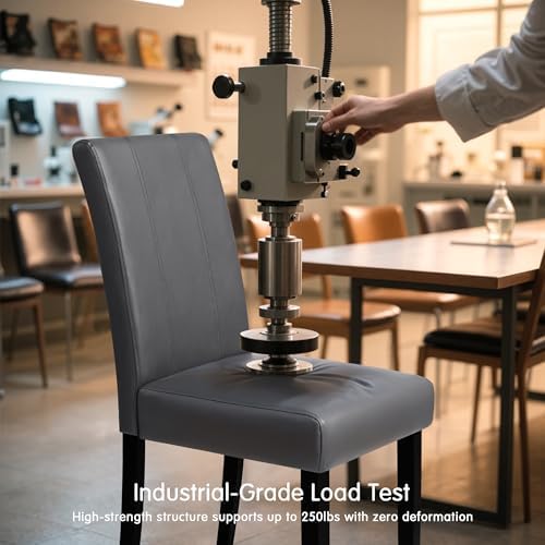CHUN YI Dining Chairs Set of 8, Faux Leather Dining Room Chairs, Upholstered Modern Kitchen Parsons Chairs for Dining Room with Sturdy Wood Legs, Grey