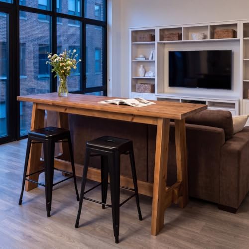 63" Solid Wood Bar Table, Rectangular Farmhouse Pub Table with A-Frame, Heavy-Duty High Top Dining Bar Unit for 4 for Kitchen, Home Bar, Coffee Bar, Rustic Brown