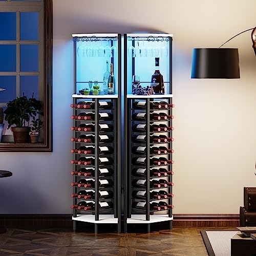 Homeiju Corner Wine Rack with Glass Holder and Led Strip Light, Corner Bar Wine Racks Freestanding Floor, Industrial Corner Bar Cabinet for Kitchen, Dining Room, Living Room or Cellar