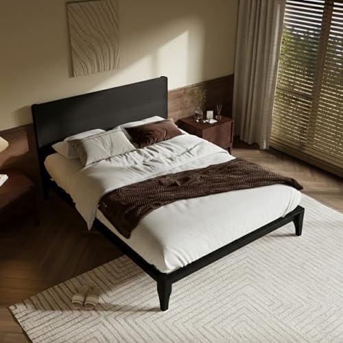 Merax Full Size Bamboo Platform Bed Frame with Tall Headboard, Black