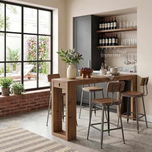 LITTLE TREE Solid Wood Bar Height Table, 70.87” Long Narrow High Top Table