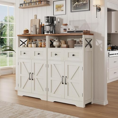 Farmhouse Storage Cabinet Set of 2, Small Kitchen Pantry Coffee Bar Cabinet