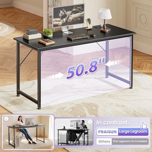 PRAISUN 55 X 20 Inch Computer Desk, Power Outlets, USB-C, Black