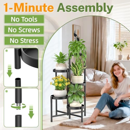 iDavosic.ly Plant Stand Indoor with Grow Lights, 5 Tier Metal Shelf, Black