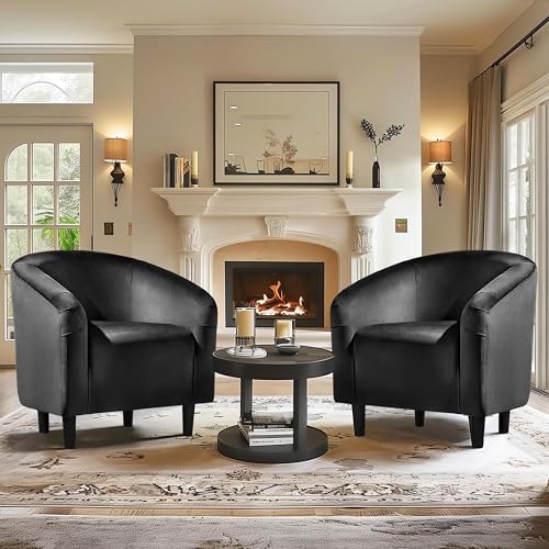 Yaheetech Compact Velvet Accent Chairs Set of 2 for Small Spaces, Black