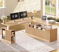 SEDETA Fluted L Shaped Executive Electric Standing Desk with 4 Drawers