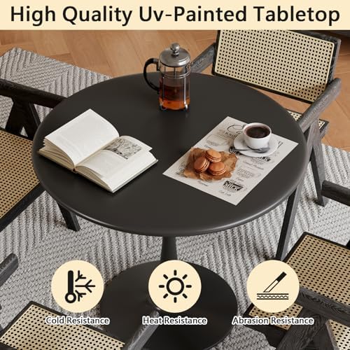 24 Inch Black Small Tulip Table, Stable Round Dining Table for 2 Person