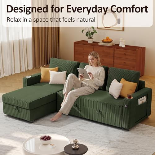 Ball & Cast 80" Sectional Sleeper Sofa Bed Pull Out Couches for Living Room