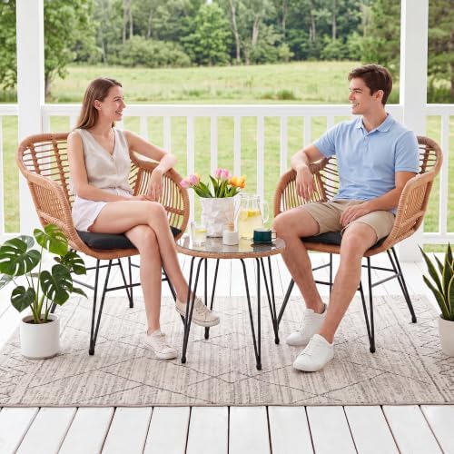 3 Piece Outdoor Wicker Furniture Bistro Set, Rattan Chairs Conversation Sets Wicker Patio Furniture for Balcony Poolside Backyard, Black