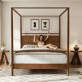 King Size Wood Canopy Bed Frame, Walnut Vintage Four-Posters Frames