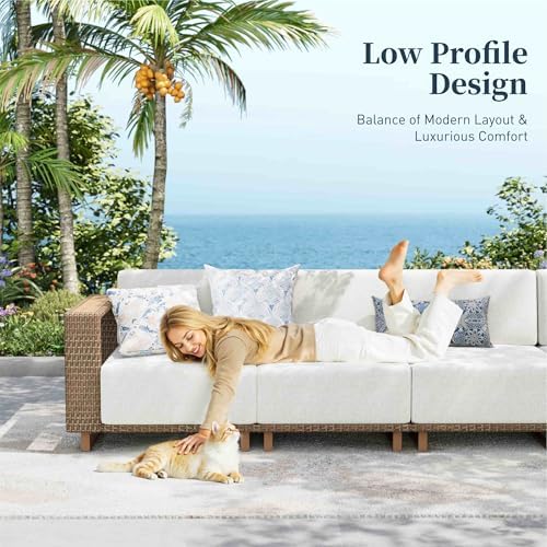 Patio Sectional Furniture Set, Outdoor Sofa with 10" Thick Cushion, Beige