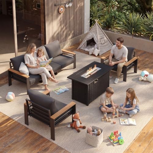 Aoxun Patio Furniture Set, Aluminum Outdoor Furniture with Fire Pit Table