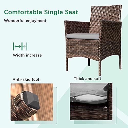 Greesum Patio Furniture 4 Pieces Conversation Sets,Brown and Gray