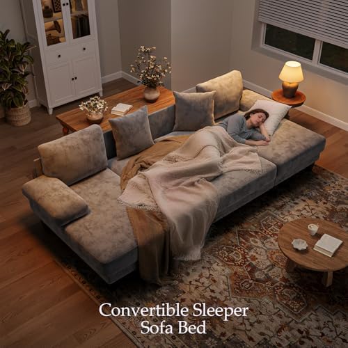 Txtin's Sleeper Sofa with Pull Out Bed 112 Inch U Shaped Sectional Couch
