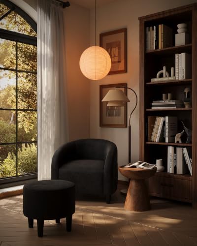 GarveeHome Accent Chair with Ottoman, Velvet Side Chairs for Living Room, Modern Armchair for Bedroom, Round Club Chair for Small Space, Black