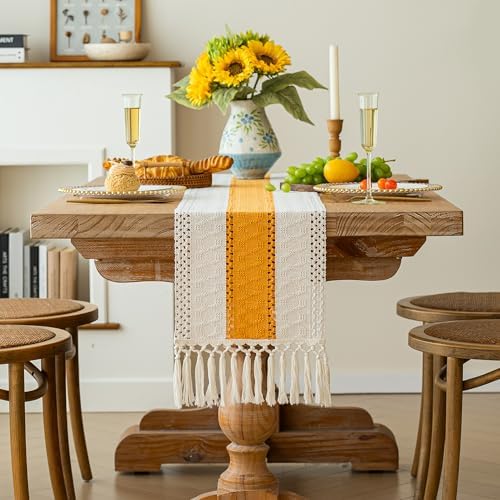 FEXIA Farmhouse Table Runner for Home Decor 12x72 Yellow Fall Home Decor
