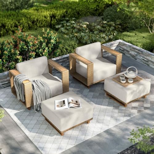 HERA'S HOUSE 4-Piece Patio Furniture Set with 10" Thick Cushions, Beige