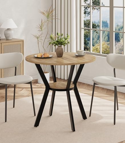 Round Kitchen Tables for 2-4, 31.5" Rustic Small Dining Tables with Storage