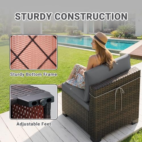 LAFWLL 7 Pieces Outdoor Patio Furniture Sets,Rattan Conversation Sectional Set,Manual Weaving Wicker Patio Sofa with Tea Table