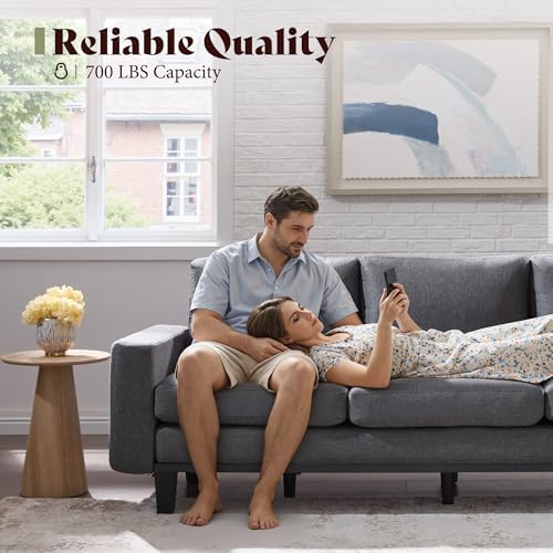 AMERLIFE 3 Seater Sofa, Deep Seat Couch with Metal Support, Linen Gray
