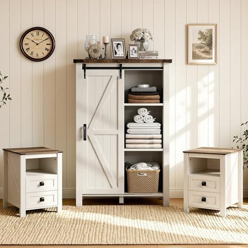 AMERLIFE 3-Piece White Bedroom Set with 3-Drawer Dresser & 2 Nightstands
