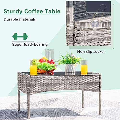 Greesum Patio Furniture 4 Pieces Conversation Sets,Gray and Beige